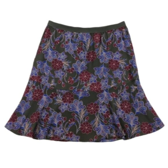 3/$20 Joe Fresh Floral Trumpet Skirt Pull On Flare Green Purple Womens Medium - Picture 1 of 9